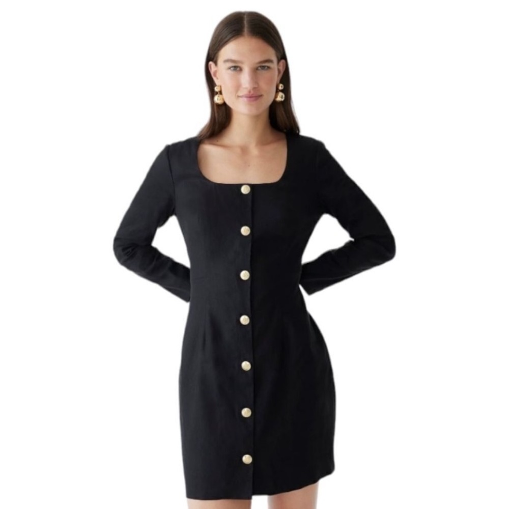 J.Crew NWT black linen long sleeve dress